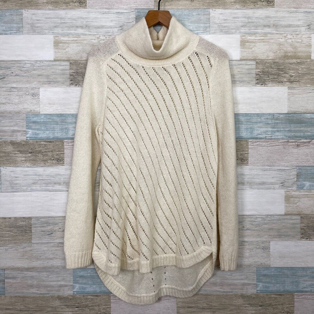 Lou & Grey On Point Turtleneck Tunic Sweater Ivory Wool Alpaca Womens Medium